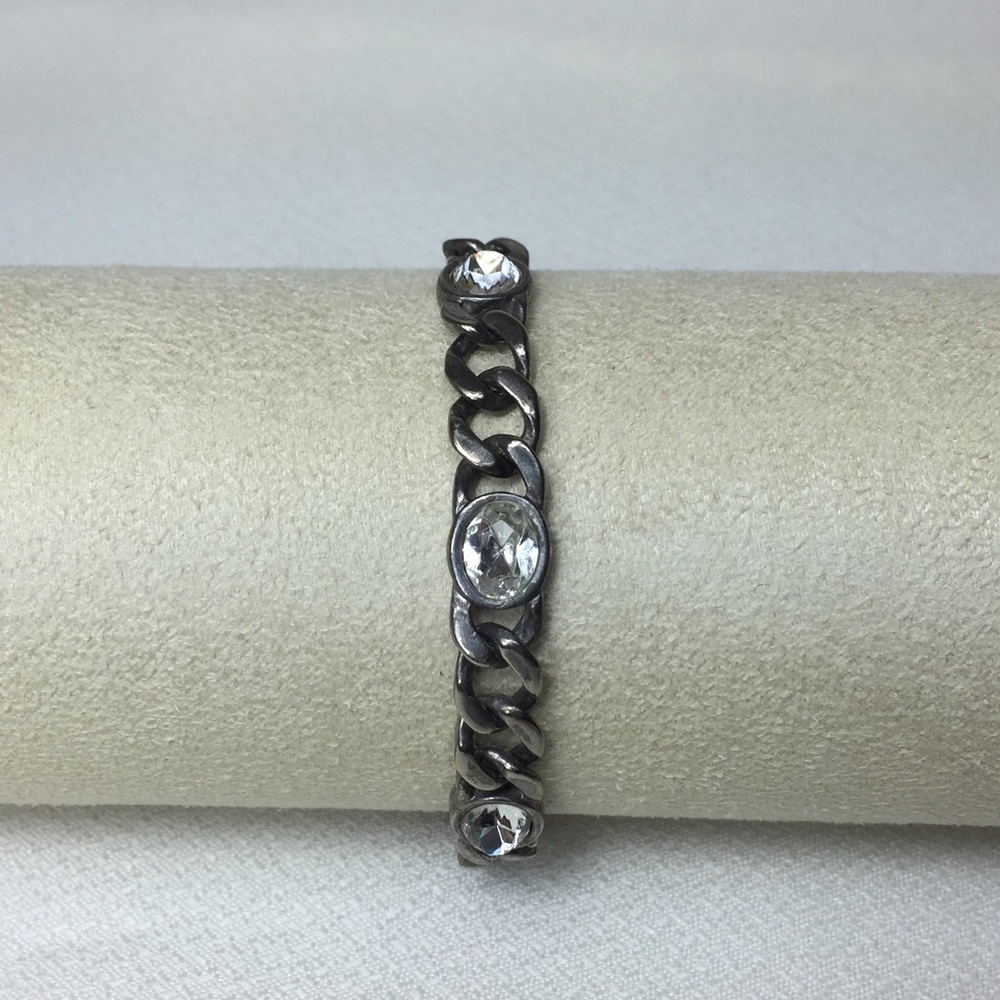 Thick Silver Chain Bracelet w/ Stone Accents